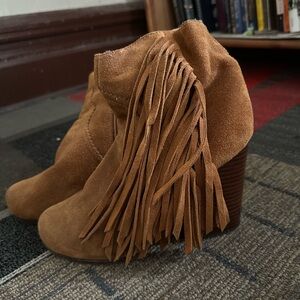 Jeffrey Campbell Brown Suede Fringe Ankle Booties